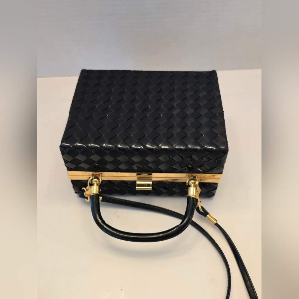 Vintage Elegant Black Woven Handbag With Detachable Shoulder Strap